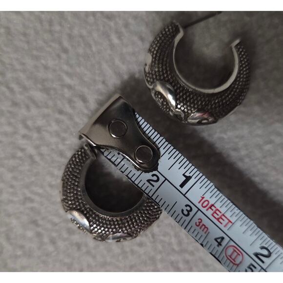 BRIGHTON Chunky Silver Hoop Earrings Swirl Design Beading Steampunk - Picture 11 of 13